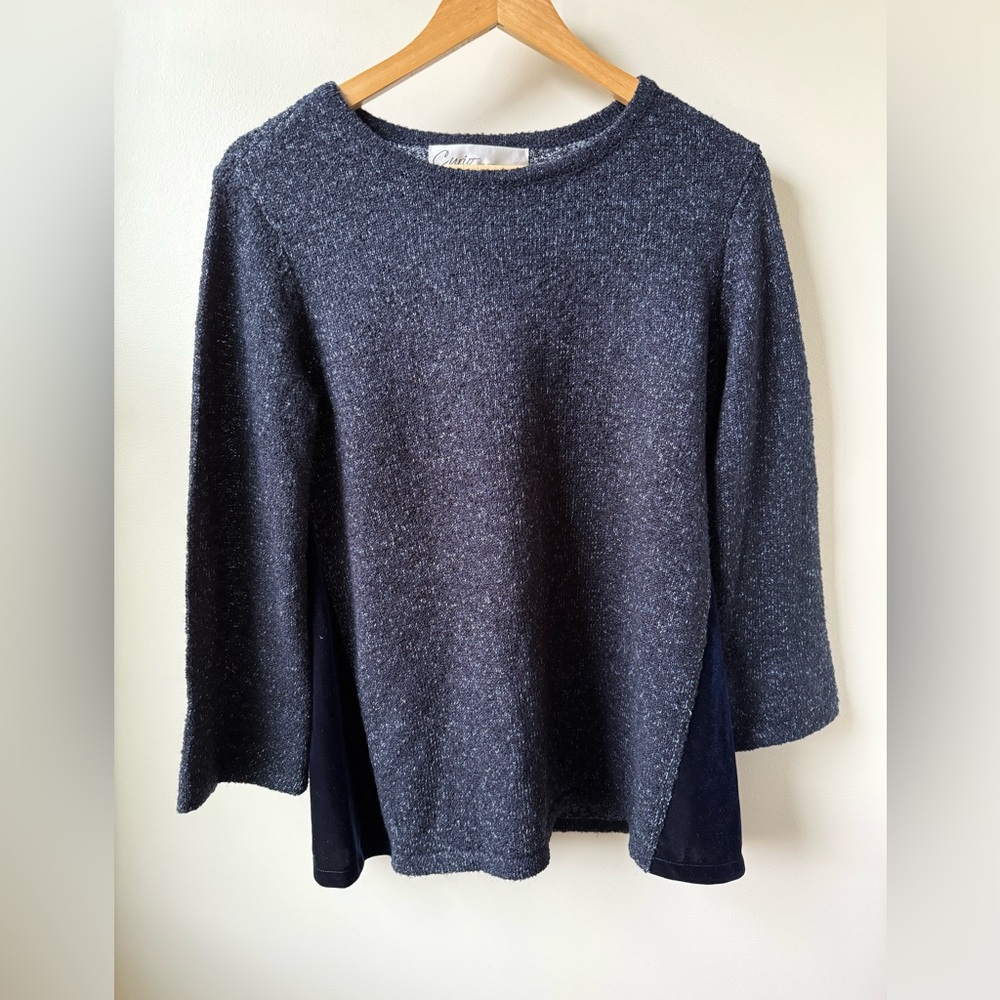 NWT CURIO NEW YORK Speckled Sweater Knit Velvet Soft Drapey Baggy Navy Blue XS